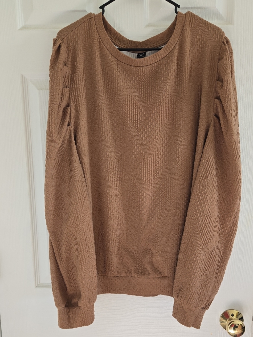 SHEIN Textured Scoopneck Sweater in Camel Brown